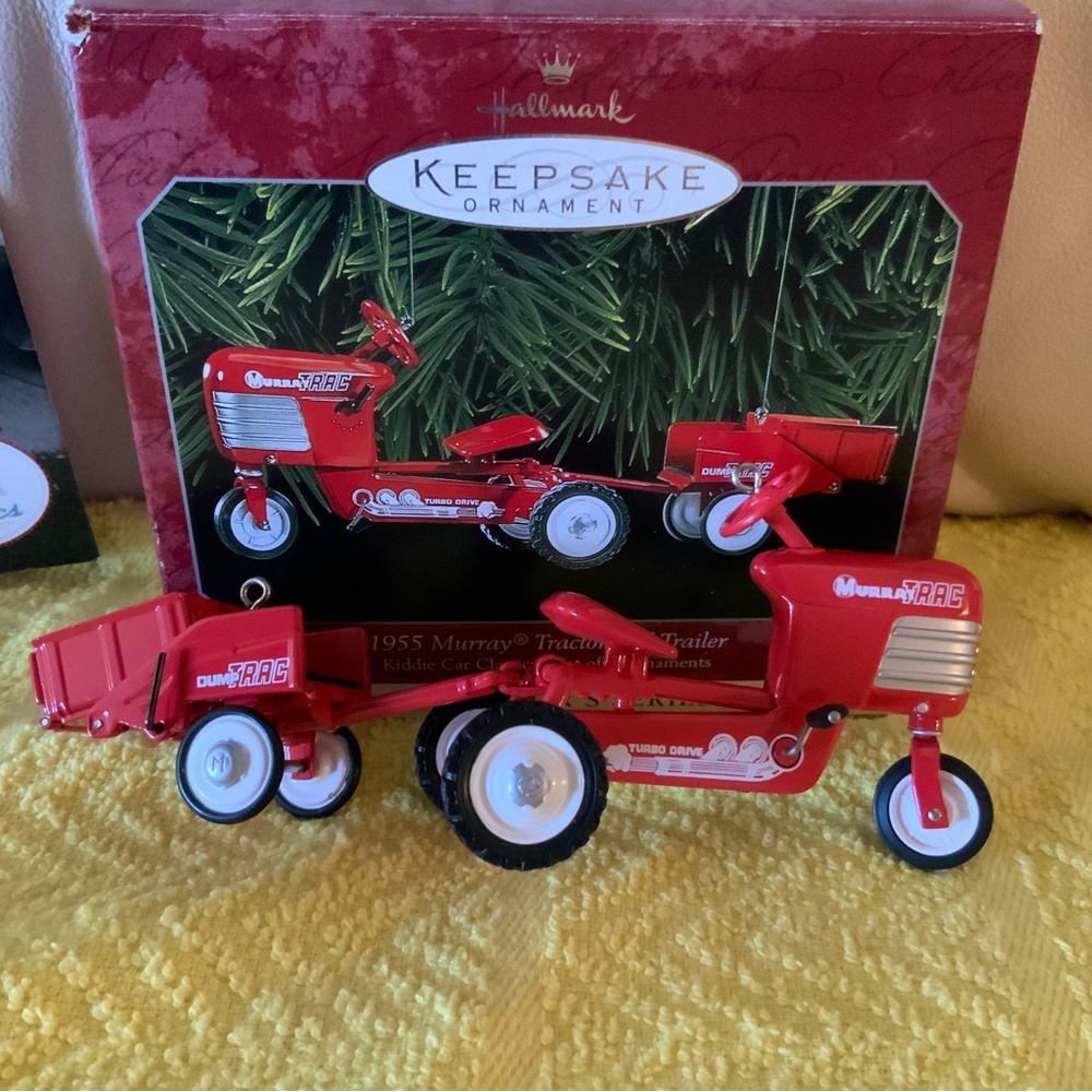 Hallmark keepsake 1955 Marie tractor and trailer ornament set of two ornaments